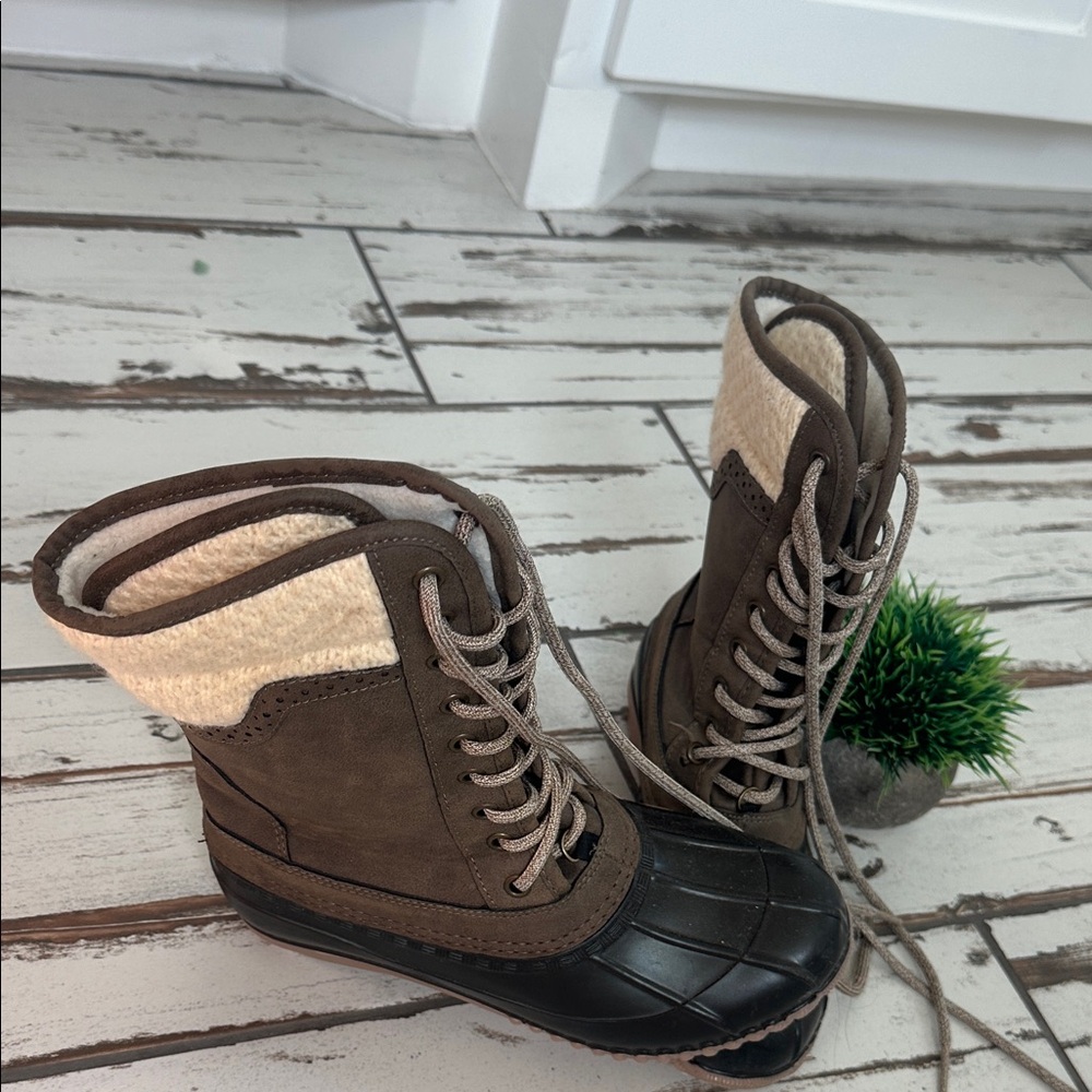 Brown and Black Lace-Up Boots